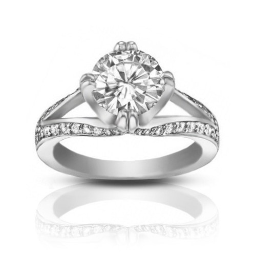 1.50 ct Ladies Round Cut Diamond Engagement Ring In 14 kt White Gold